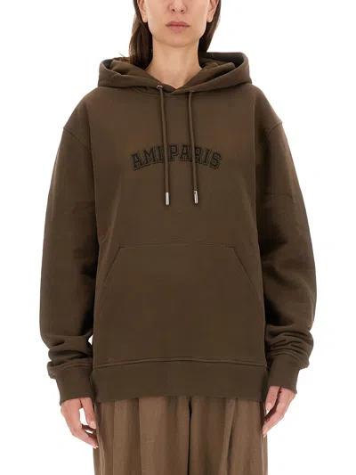 Ami Alexandre Mattiussi Sweatshirt With Logo In Brown