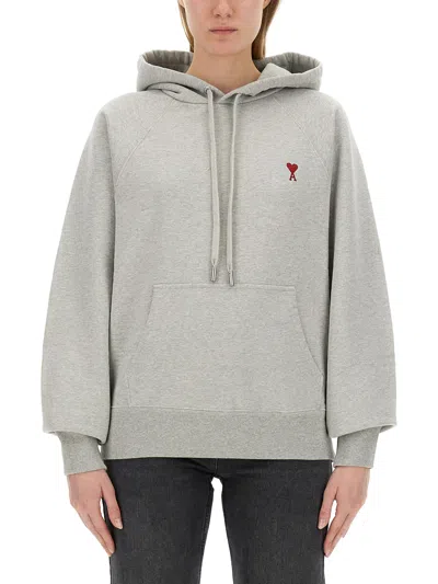 Ami Alexandre Mattiussi Sweatshirt With Logo Embroidery In Grey