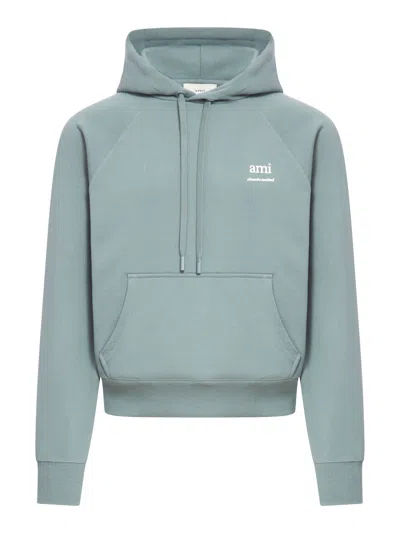 Ami Alexandre Mattiussi Ami Paris Ami De Coeur Logo-printed Drawstring Hoodie In Grey
