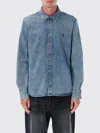 Ami Alexandre Mattiussi Classic Blue Denim Shirt With Structured Collar And Button-down Front In Animal Print