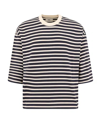 Ami Alexandre Mattiussi Navy Blue Striped Cotton T-shirt