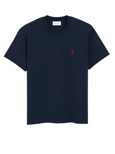Ami Alexandre Mattiussi Ami Paris Women Blue Crewneck T-shirt With Adc Embroidery On The Front In Cotton Woman In Multi
