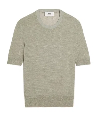 Ami Alexandre Mattiussi Textured Round-neck Knitted Top In Green