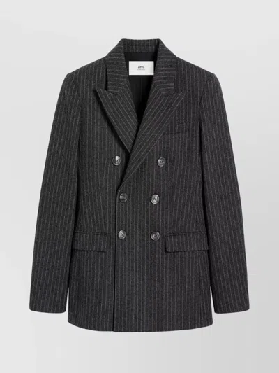 Ami Alexandre Mattiussi Tailored Jacket With Double-breasted Button Detailing In Black