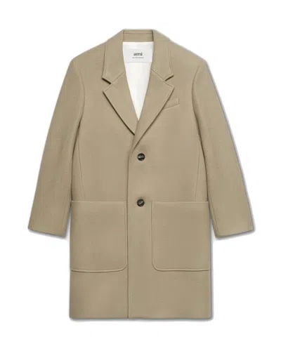 Ami Alexandre Mattiussi Tailored Two-button Coat In Water-repellent Virgin Wool In Neutral