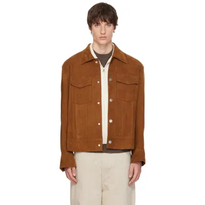 Ami Alexandre Mattiussi Tan Leather Trucker Jacket In 282 Tabac