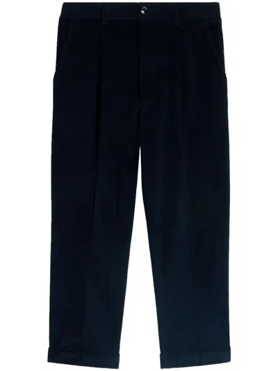 Ami Alexandre Mattiussi Corduroy Box-pleated Tapered Trousers In Blue