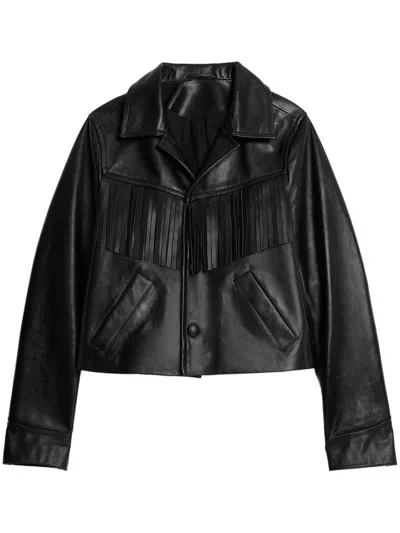 Ami Alexandre Mattiussi Tasselled Leather Jacket In Black