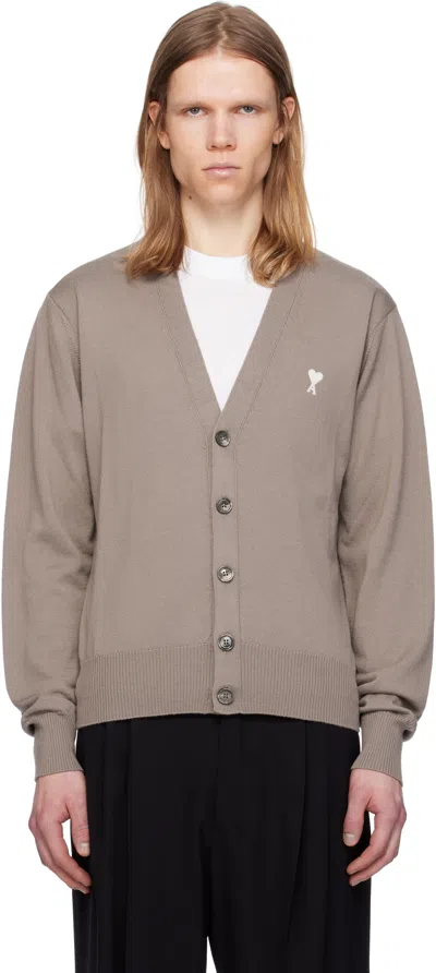 AMI ALEXANDRE MATTIUSSI TAUPE AMI DE COEUR CARDIGAN