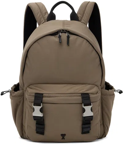 Ami Alexandre Mattiussi Taupe Ami De Cœur Backpack In Dark Taupe/987