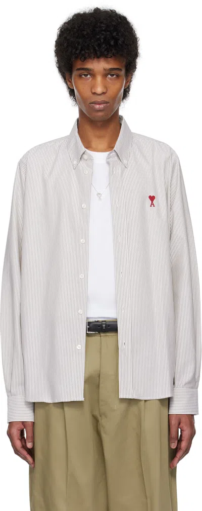Ami Alexandre Mattiussi Taupe & Off-white Cotton Button-down Ami De Coeur Shirt In 4761 Loden/white Cre