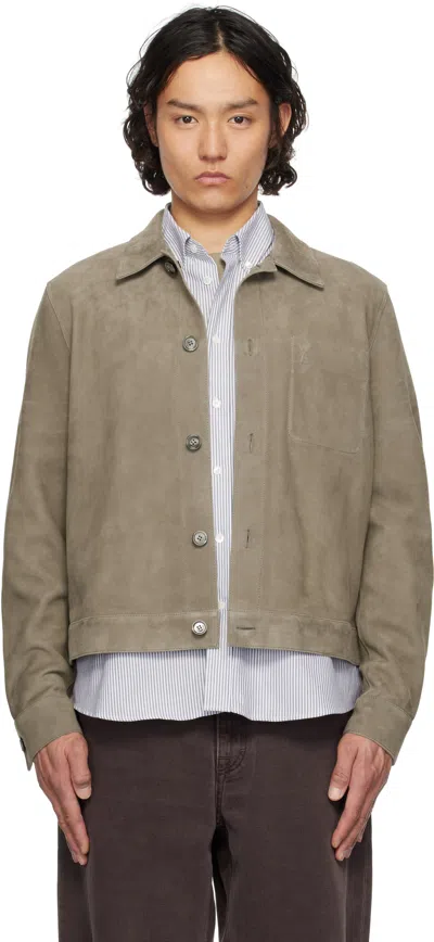 Ami Alexandre Mattiussi Taupe Buttoned Suede Jacket In 0952 Ash