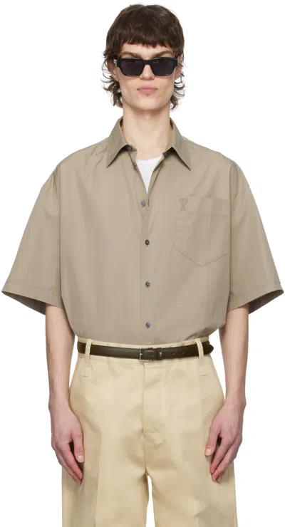 Ami Alexandre Mattiussi Taupe Cotton Boxy Fit Short Sleeves Shirt In 0952 Ash