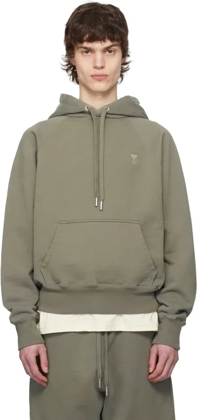 Ami Alexandre Mattiussi Taupe Cotton Tonal Ami De Coeur Hoodie In 0953 Smoke Grey