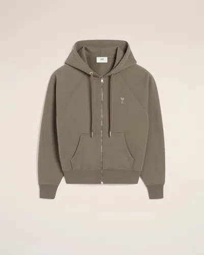 Ami Alexandre Mattiussi Taupe Cotton Tonal Ami De Coeur Hoodie Grey In Smoke Grey