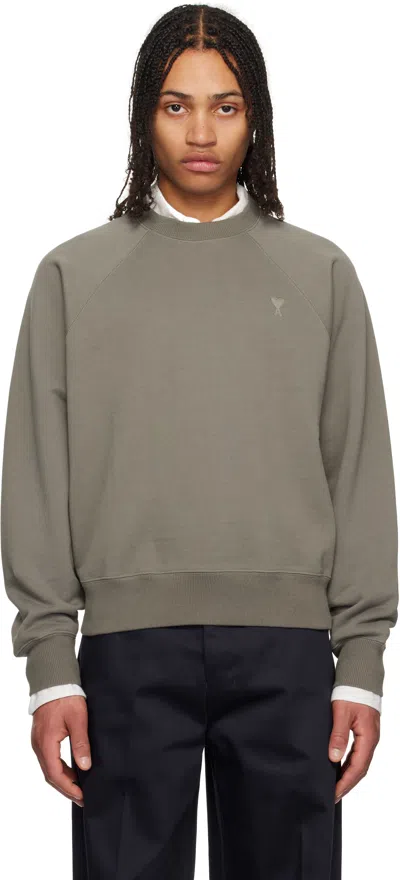 Ami Alexandre Mattiussi Taupe Cotton Tonal Ami De Coeur Sweatshirt In 0953 Smoke Grey