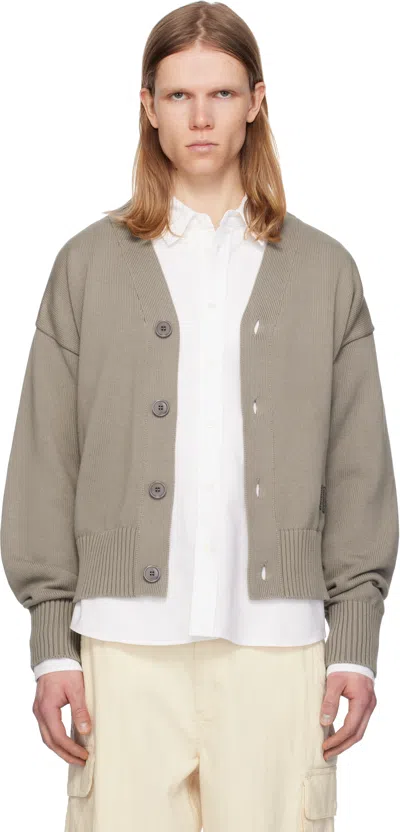 Ami Alexandre Mattiussi Taupe Cotton Wool 'ami' Embroidered Cardigan In 0952 Ash