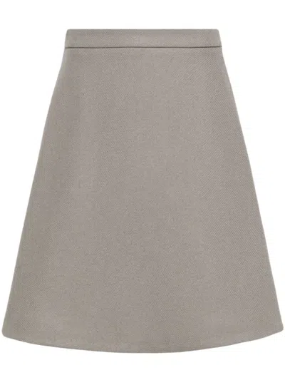 AMI ALEXANDRE MATTIUSSI TAUPE KNITTED MIDI SKIRT