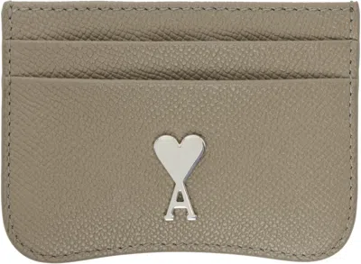 Ami Alexandre Mattiussi Taupe Leather Paris Paris Card Holder In 0963 Ash/vibrated Si