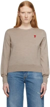 Shop Ami Alexandre Mattiussi Taupe Red Ami De Cœur Sweater In Light Beige/271