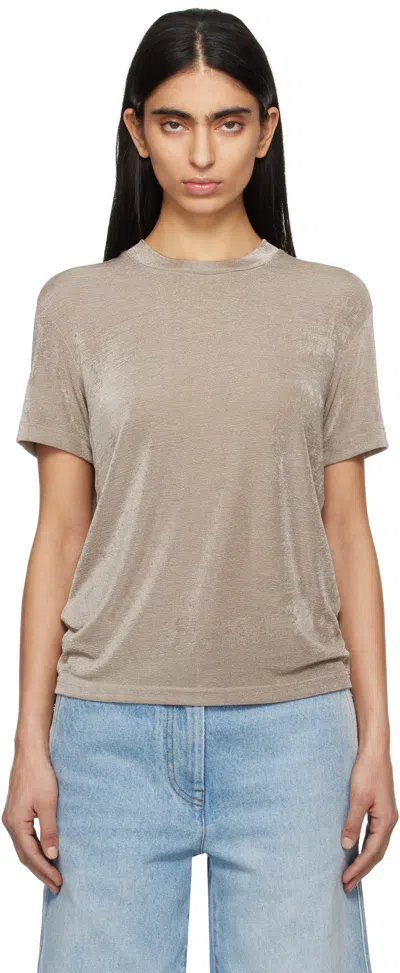 Ami Alexandre Mattiussi Taupe Shiny Jersey Short Sleeve T-shirt In Ash