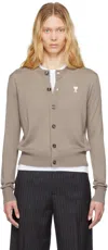 Ami Alexandre Mattiussi Ami Brown Wool Cardigan With Front Button Fastening In Ash