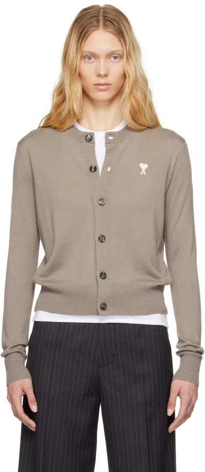 Ami Alexandre Mattiussi Ami Brown Wool Cardigan With Front Button Fastening In Grey