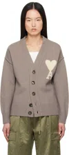 Ami Alexandre Mattiussi Adc Intarsia Wool Cardigan In Ash/offwhite