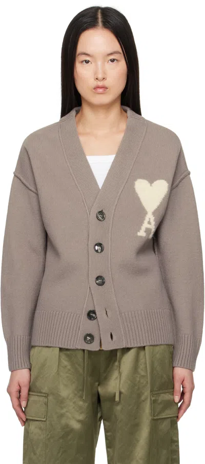 Ami Alexandre Mattiussi Adc Intarsia Wool Cardigan In Neutrals