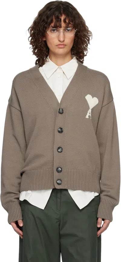 Ami Alexandre Mattiussi Taupe Wool Ami De Coeur Cardigan In Gray
