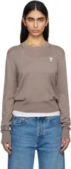 Ami Alexandre Mattiussi Taupe Wool Ami De Coeur Crew Neck Sweater In Ash
