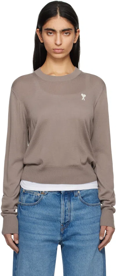 Ami Alexandre Mattiussi Taupe Wool Ami De Coeur Crew Neck Sweater In Ash