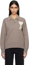 Ami Alexandre Mattiussi Taupe Wool Ami De Coeur Polo In Ash/offwhite