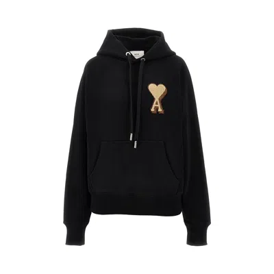 Ami Alexandre Mattiussi Terry 'ami De Coeur' Patch Hoodie In Black