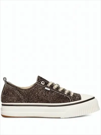 Ami Alexandre Mattiussi Textured Dark Brown Low-top Sneakers With Cream Laces And Heart Detail