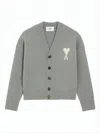 Ami Alexandre Mattiussi Textured Knit Cardigan With Heart Motif In Gray