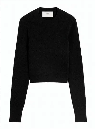 AMI ALEXANDRE MATTIUSSI TEXTURED KNIT SWEATER WITH CLASSIC CREW NECKLINE