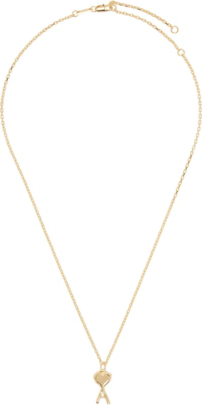 Ami Alexandre Mattiussi Thin Hammered Ami De Coeur Necklace In Gold