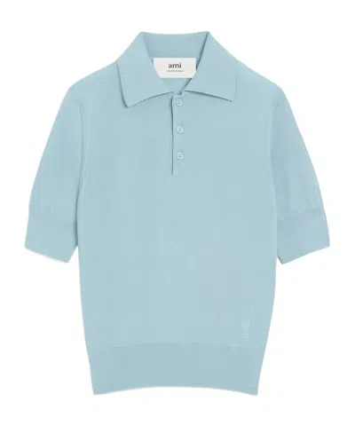 AMI ALEXANDRE MATTIUSSI THREE-QUARTER SLEEVE WOOL POLO SHIRT