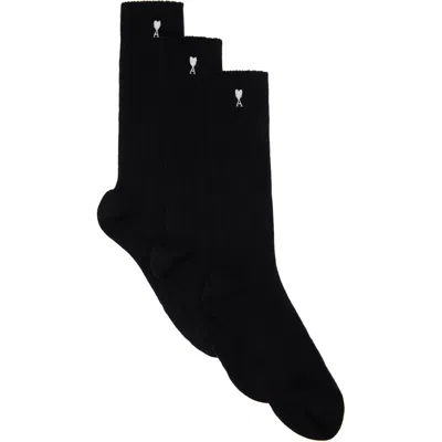 Ami Alexandre Mattiussi Three-pack Black Ami De Coeur Socks
