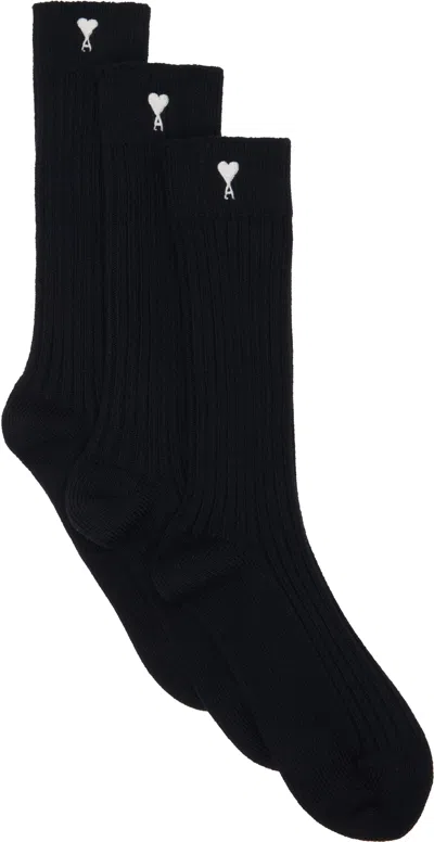 Ami Alexandre Mattiussi Three-pack Black Ami De Coeur Socks