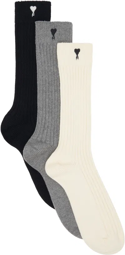 Ami Alexandre Mattiussi Three-pack Multicolor Ami De Coeur Socks