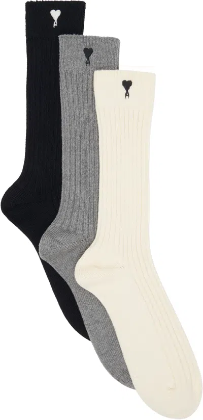 Ami Alexandre Mattiussi Three-pack Multicolor Ami De Coeur Socks
