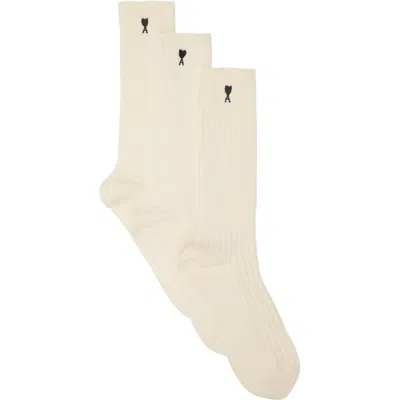 Ami Alexandre Mattiussi Three-pack Off-white Ami De Coeur Socks In Neutral