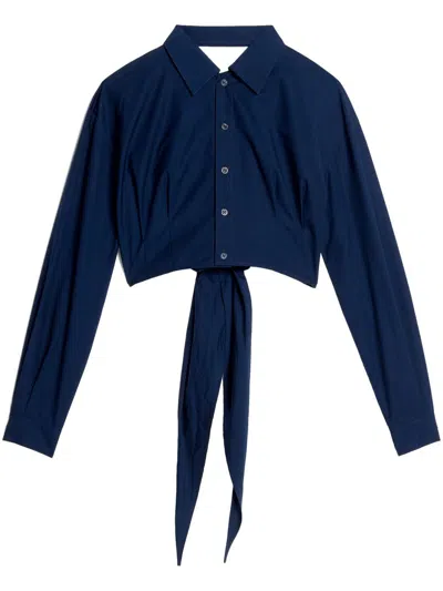 Ami Alexandre Mattiussi Tie-detail Cropped Cotton Shirt In Blue