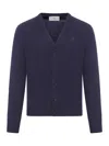 Ami Alexandre Mattiussi Ami Paris Logo Embroidered V-neck Cardigan In Blue