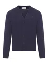 Ami Alexandre Mattiussi Ami Paris Logo Embroidered V-neck Cardigan In Navy Blue