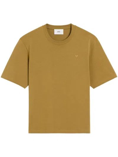 Ami Alexandre Mattiussi Mustard Cotton Tonal Ami De Coeur T-shirt Yellow In Havana