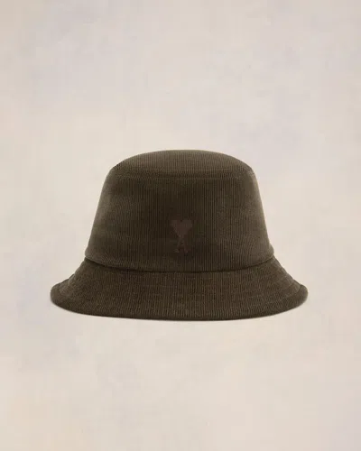 Ami Alexandre Mattiussi Tonal Ami De Coeur Embroidery Bucket Hat Brown In Dark Coffee