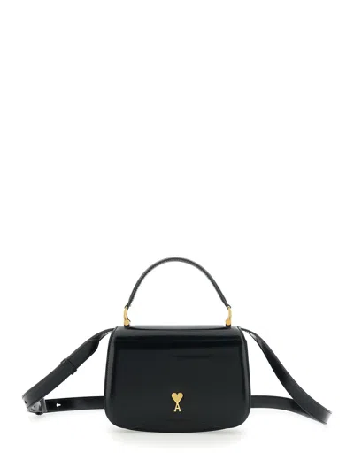 AMI ALEXANDRE MATTIUSSI BLACK HANDBAG WITH ADC PATCH ON THE FRONT AND ADJUSTABLE AND REMOVABLE SHOULDER STRAP IN LEATHER WOM